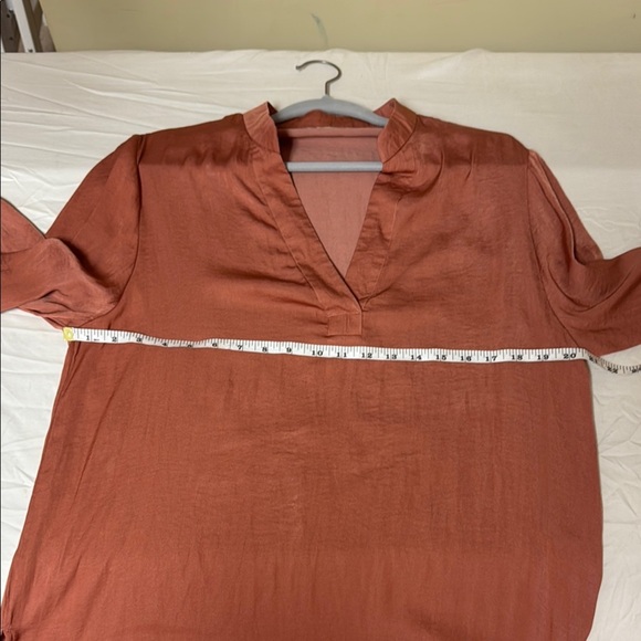 Umgee Brown Blouse with Mandarin Collar and Relaxed Fit - Picture 9 of 9